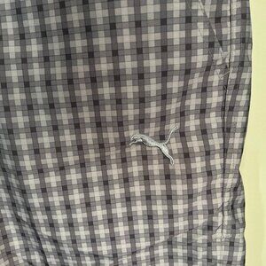 Puma Golf Men's black, gray and white plaid flat front shorts 34 11" inseam